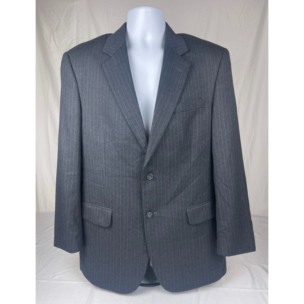 JOS A BANK BLAZER BLACK GREY PIN STRIPED 2 BUTTON SPORT COAT NOTCH LAPEL SUIT JA